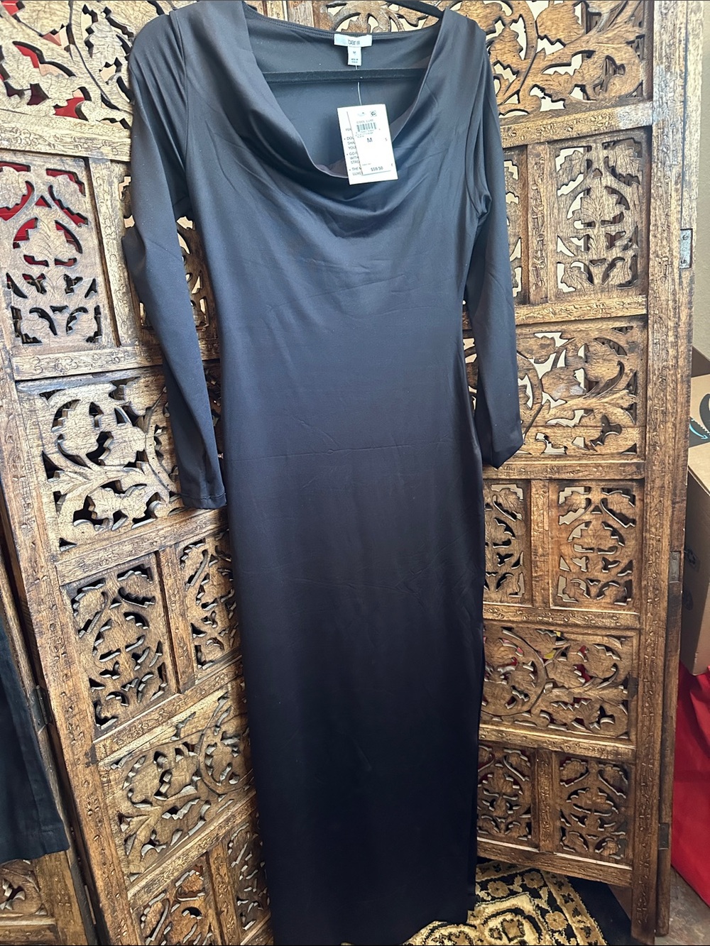 Bar III Black Cowl-Neck Long Sleeve Maxi Dress